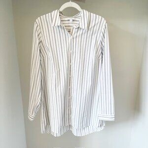 J. Jill Long Vertical Stripe Button Down Shirt, White/Black, Size L Tall